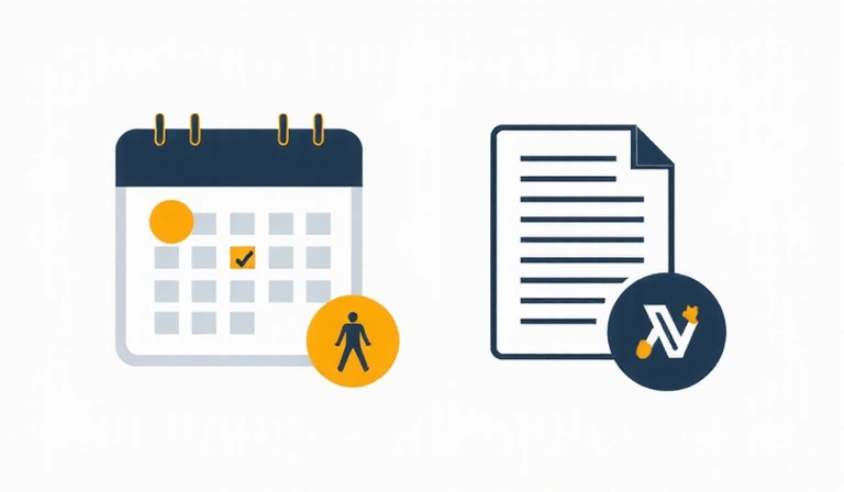 Ilustración de un calendario y un documento con un icono de actualización, simbolizando cambios y notificaciones.